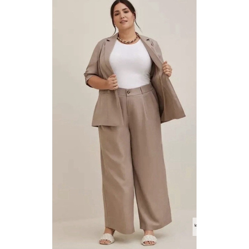 Torrid NWT Flat Front Wide Leg High Rise Linen Trouser Pants Flax Tan Sz 10